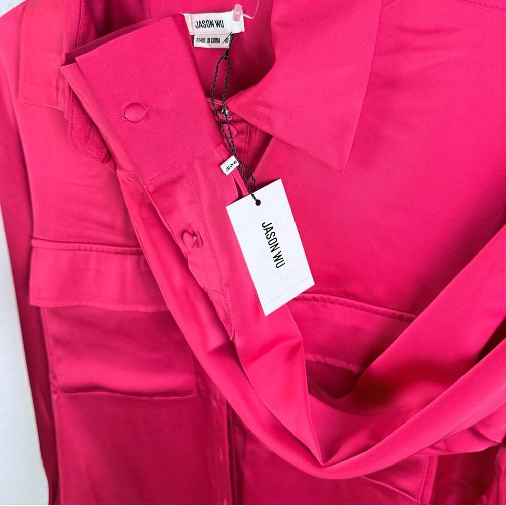 NWT Jason Wu Fuchsia Satin 2 Piece Set Blouse & Bustier M BarbieCore FrenchChic - Picture 2 of 16